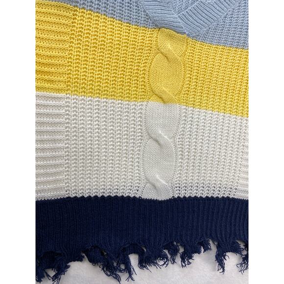 Full Circle Trends Womens L Sweater Color Block Chewed Hem Crop Long Sleeve NEW - Picture 7 of 8